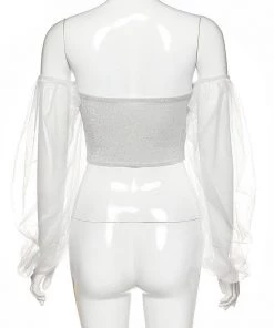 Own Saviour Shimmer Mesh Corset Crop Tees + Tops