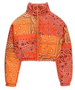 Own Saviour Jackets Orange Paisley Bandana Puffer Jacket