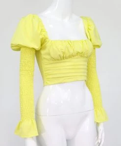 Own Saviour Puff Sleeve Ruched Crop Tees + Tops