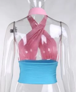 Own Saviour New In Pink Blue Halter Crop