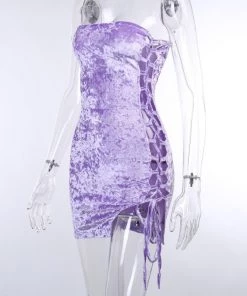 Own Saviour Purple Velvet Strapless Mini Dress