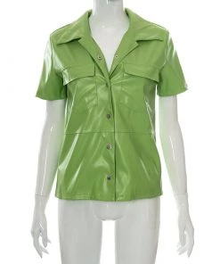 Own Saviour Pink/Green Faux Leather Shirt New In