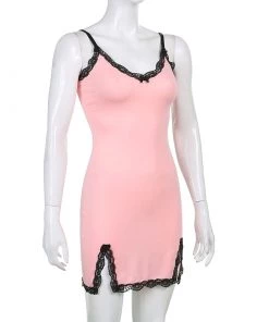 Own Saviour Pink Lace Trim Mini Dress Dresses + Sets