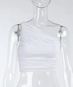 Own Saviour White One Shoulder Ruched Crop