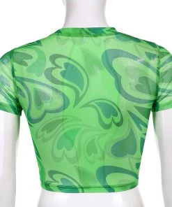 Own Saviour Green Heart Mesh Crop