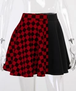 Own Saviour Red Checkerboard Splice Mini Skirt