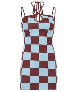 Own Saviour Checkerboard Knit Halter Dress Dresses + Sets