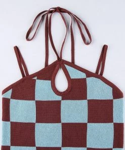 Own Saviour Checkerboard Knit Halter Dress Dresses + Sets