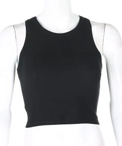 Own Saviour New In Black Rib Tank Crop