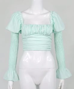 Own Saviour Puff Sleeve Ruched Crop Tees + Tops