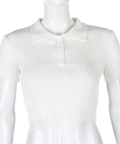 Own Saviour Tees + Tops Ribbed Button Crop