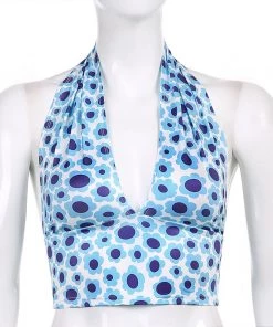 Own Saviour Blue Floral Halter Crop