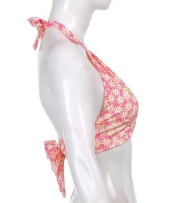 Own Saviour Floral Ring Halter Crop Tees + Tops