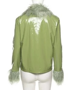 Own Saviour Faux Leather Feather Trim Jacket