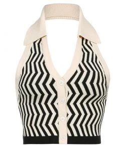 Own Saviour Black Zig Zag Halter Top Tees + Tops