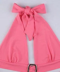 Own Saviour Pink Buckle Wrap Halter Crop