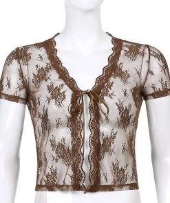 Own Saviour New In Brown Lace Mesh Crop