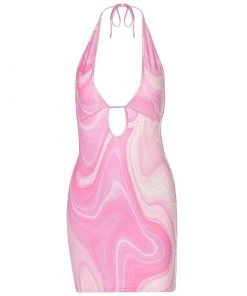 Own Saviour Pink Marble Swirl Halter Dress New In