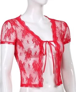 Own Saviour New In Red Lace Mesh Crop