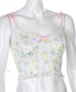 Own Saviour Floral Tie Cami Crop Tees + Tops