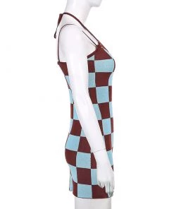 Own Saviour Checkerboard Knit Halter Dress Dresses + Sets