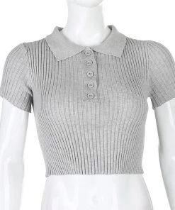 Own Saviour Tees + Tops Ribbed Button Crop