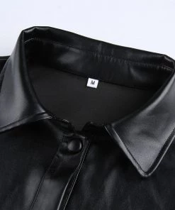 Own Saviour Tees + Tops Black/White Faux Leather Shirt Jacket