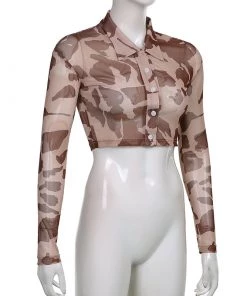 Own Saviour Brown Cow Mesh Crop Shirt