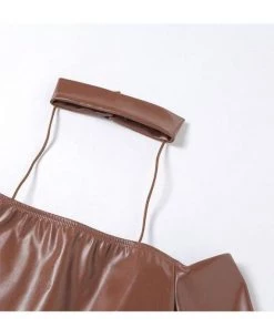 Own Saviour Tees + Tops Brown Faux Leather Crop