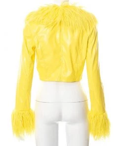 Own Saviour Yellow Faux Fur Leather Crop Jacket New In