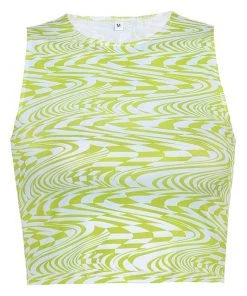 Own Saviour New In Green Swirl Checkerboard Crop
