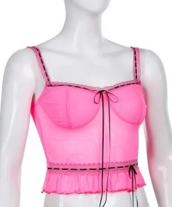 Own Saviour Tees + Tops Neon Pink Ruffle Cami