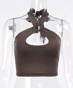 Own Saviour Brown Halter Ring Crop New In