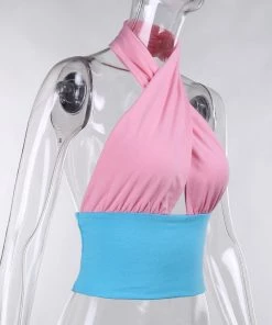 Own Saviour New In Pink Blue Halter Crop