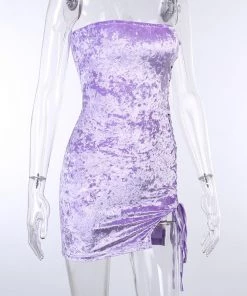 Own Saviour Purple Velvet Strapless Mini Dress