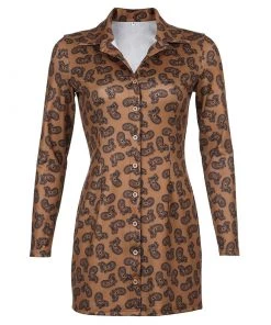 Own Saviour New In Brown Paisley Button Mini Dress