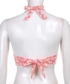 Own Saviour Floral Ring Halter Crop Tees + Tops