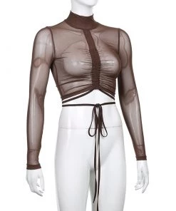 Own Saviour Tees + Tops Sheer Turtleneck Ruched Crop