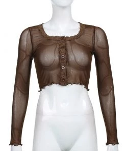 Own Saviour Brown Mesh Frill Crop New In