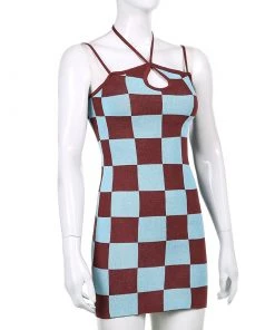 Own Saviour Checkerboard Knit Halter Dress Dresses + Sets