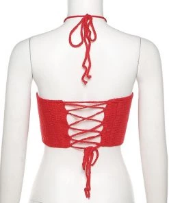 Own Saviour Tees + Tops Red Heart Crochet Halter Crop