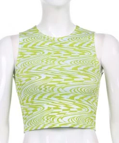 Own Saviour New In Green Swirl Checkerboard Crop