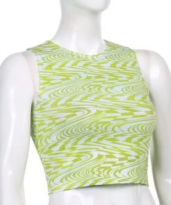 Own Saviour New In Green Swirl Checkerboard Crop