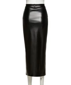 Own Saviour Burgundy/Black Faux Leather Maxi Skirt