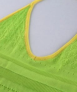 Own Saviour New In Neon Green Crochet Mini Dress