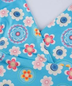 Own Saviour Blue Retro Floral Halter Dress