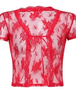 Own Saviour New In Red Lace Mesh Crop