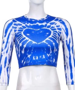 Own Saviour Blue Heart Tie Dye Crop Tees + Tops