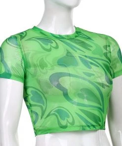 Own Saviour Green Heart Mesh Crop