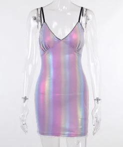 Own Saviour New In Iridescent Rainbow Stripe Mini Dress